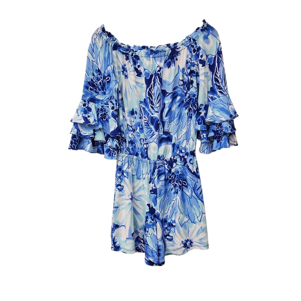 Lilly Pulitzer Lula Romper S High Tide Navy Its For Shore Ruffle Sleeve